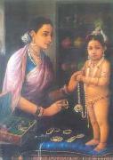 Raja Ravi Varma Yashoda decorating Krishna china oil painting reproduction